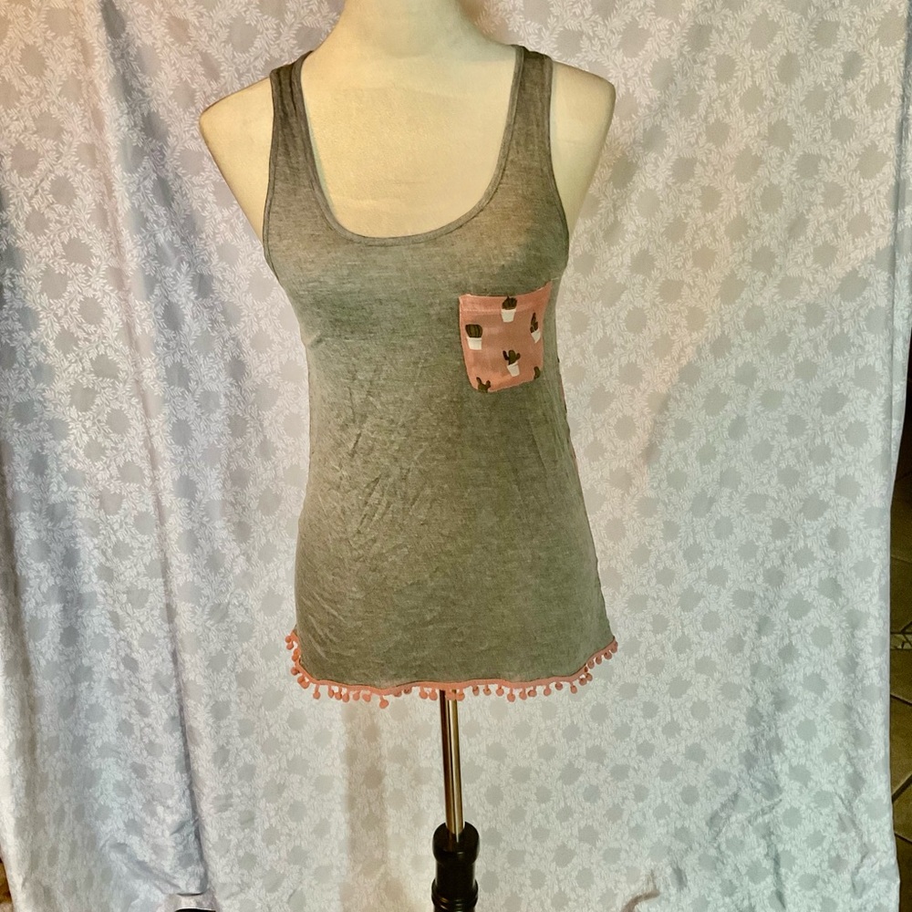 Zumiez Gray and Pink Fitted Embellished Tank Top